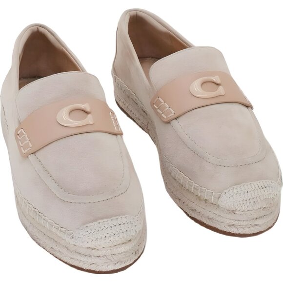 Coach Camilla Logo Espadrille Slip-On Beige Tan Suede Flats Women US 7M EU 37.5 - Picture 1 of 6